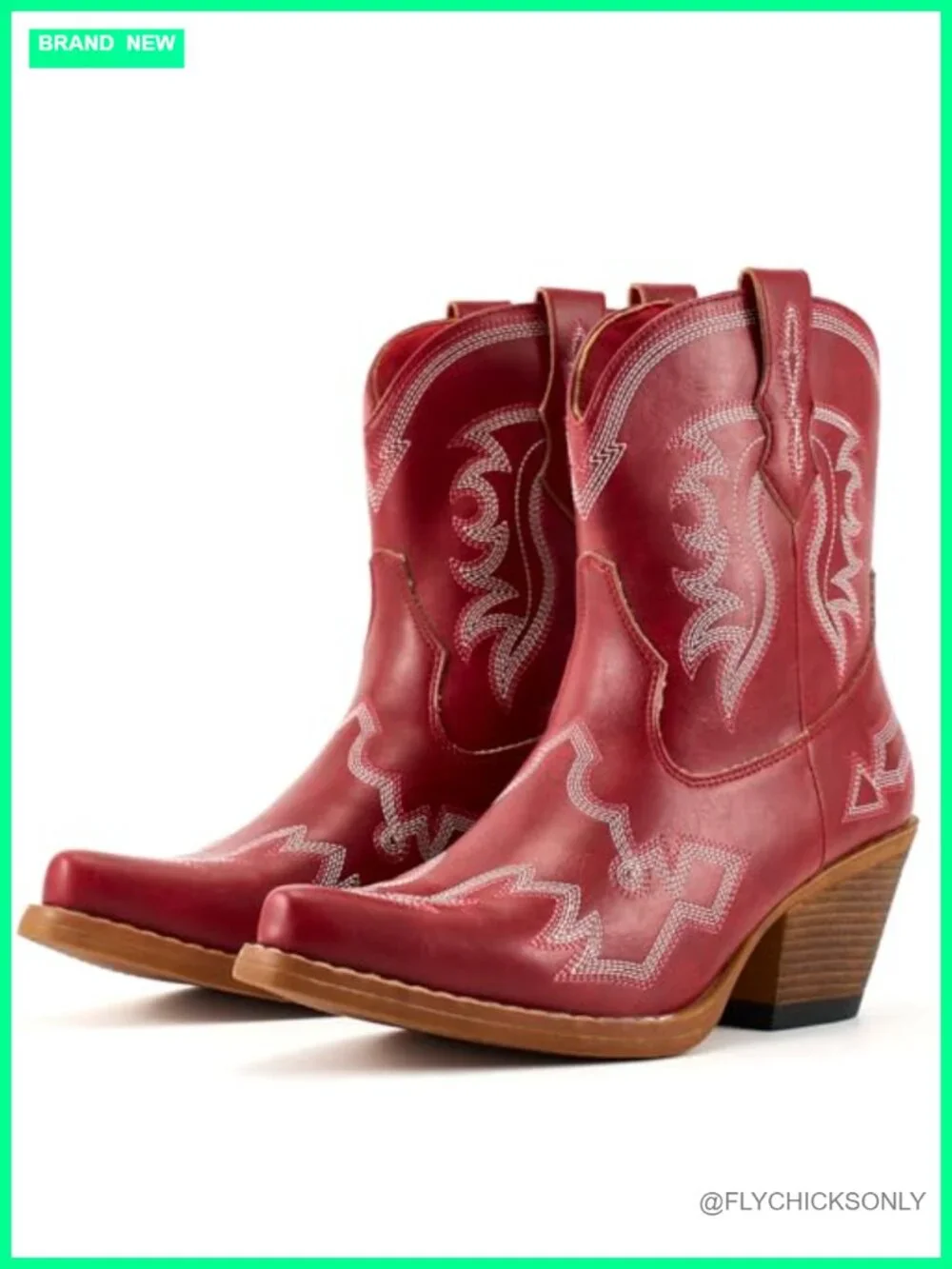 Women's Western Cowboy Ankle Boots Embroidered Snip Toe Chunky Heel Pull-On